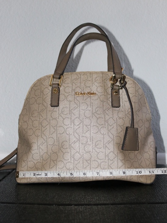 Calvin Klein Handbags - Calvin Klein Monogram Dome Satchel Crossbody Purse - Beige Taupe